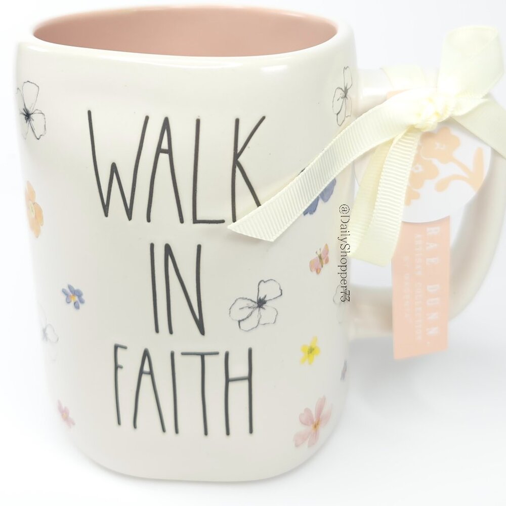 Rae Dunn "Walk in Faith" Floral Watercolor Ceramic Coffee Mug